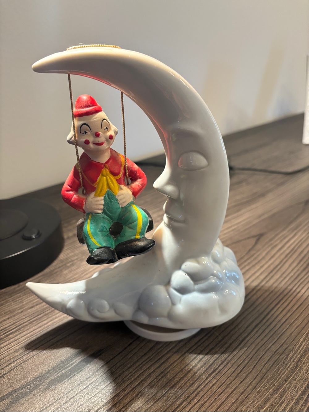 Vintage Swinging Clown on a Moon/Clouds Music Box